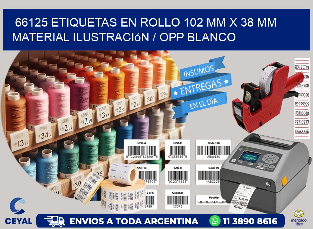 66125 Etiquetas en rollo 102 mm x 38 mm material Ilustración / OPP Blanco