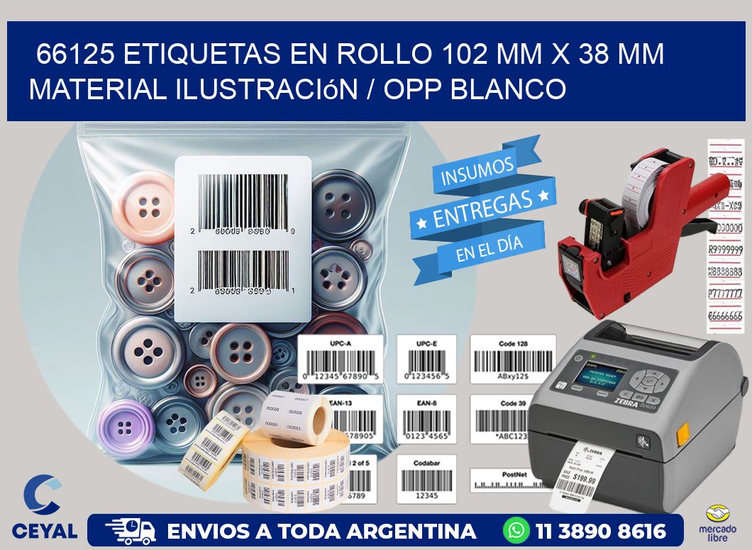 66125 Etiquetas en rollo 102 mm x 38 mm material Ilustración / OPP Blanco