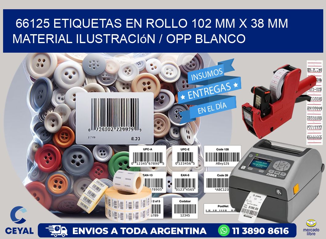 66125 Etiquetas en rollo 102 mm x 38 mm material Ilustración / OPP Blanco