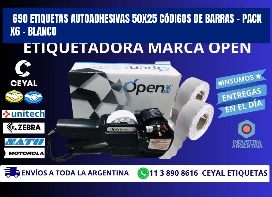 690 Etiquetas Autoadhesivas 50x25 Códigos De Barras - Pack X6 - Blanco