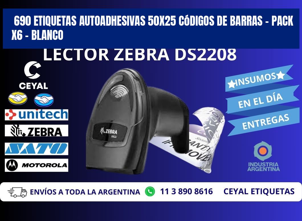 690 Etiquetas Autoadhesivas 50x25 Códigos De Barras - Pack X6 - Blanco