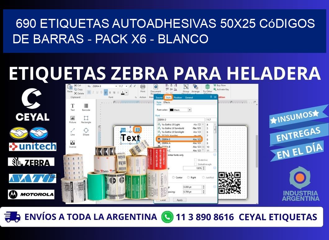 690 Etiquetas Autoadhesivas 50x25 Códigos De Barras - Pack X6 - Blanco