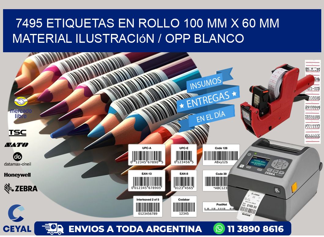 7495 Etiquetas en rollo 100 mm x 60 mm material Ilustración / OPP Blanco