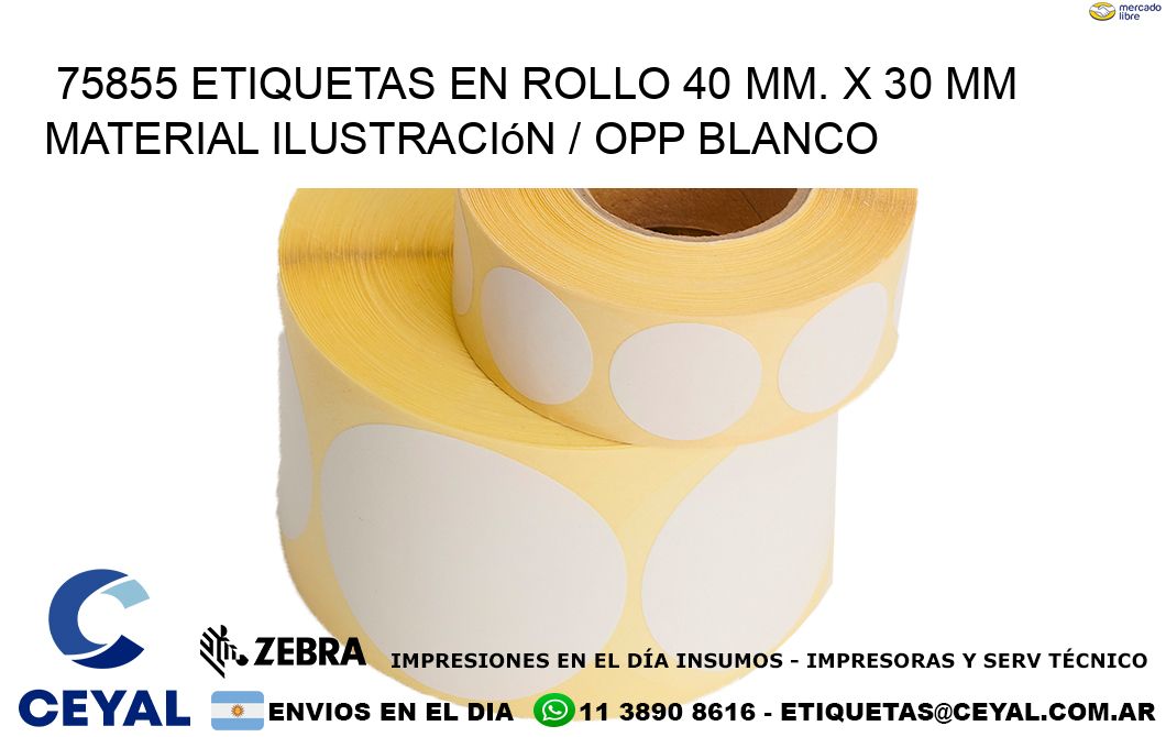 75855 Etiquetas en rollo 40 mm. x 30 mm material Ilustración / OPP Blanco