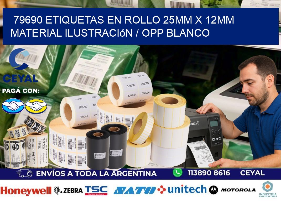 79690 Etiquetas en rollo 25mm x 12mm material Ilustración / OPP Blanco