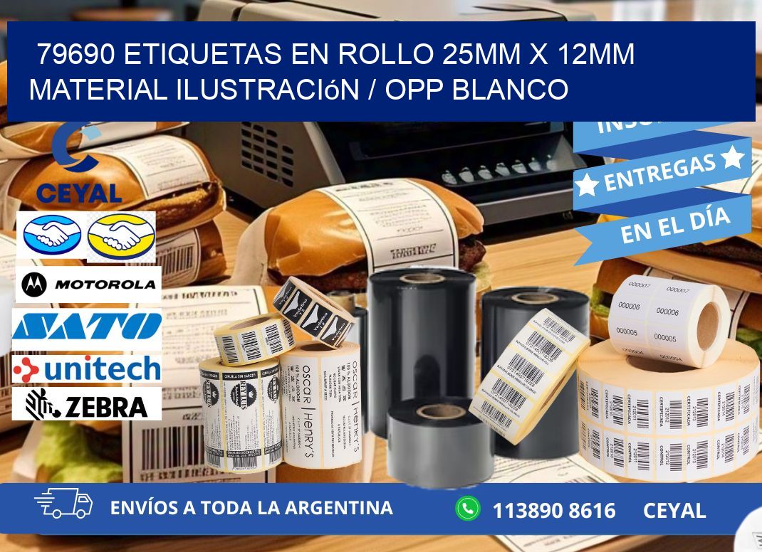 79690 Etiquetas en rollo 25mm x 12mm material Ilustración / OPP Blanco