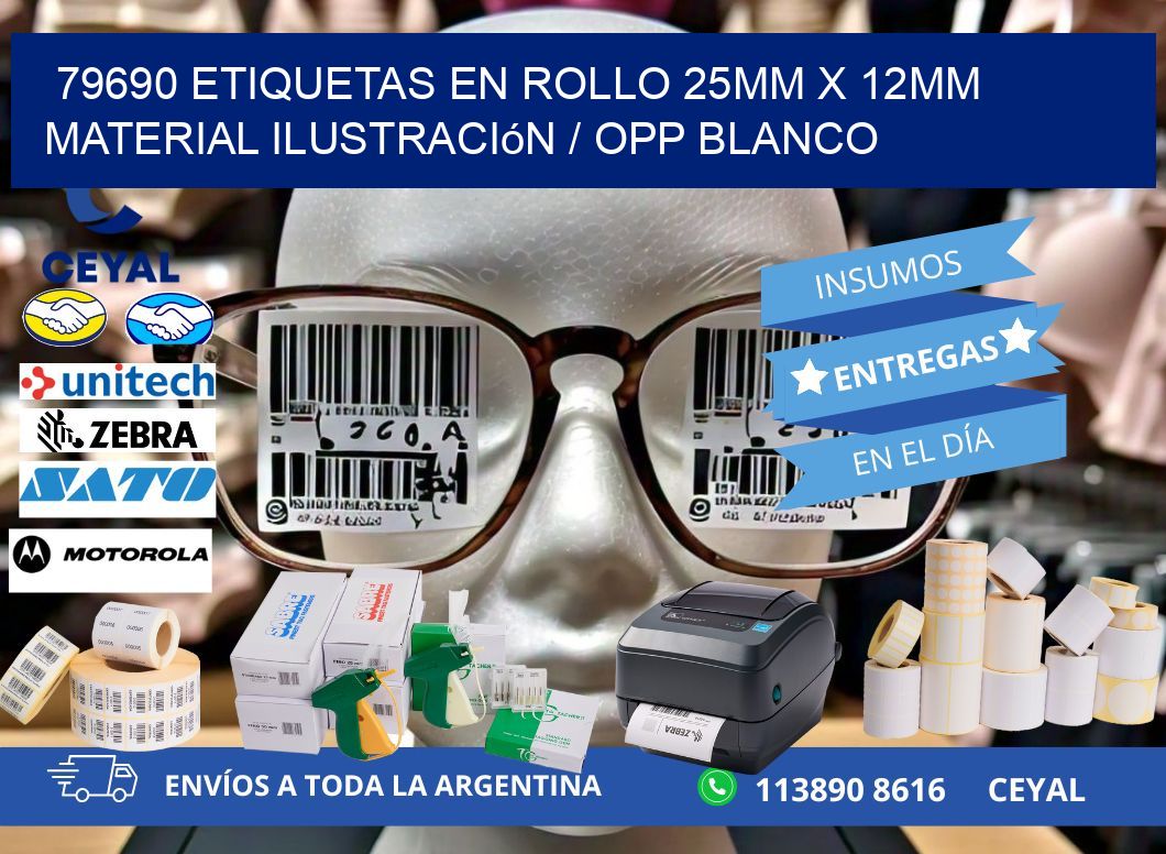 79690 Etiquetas en rollo 25mm x 12mm material Ilustración / OPP Blanco
