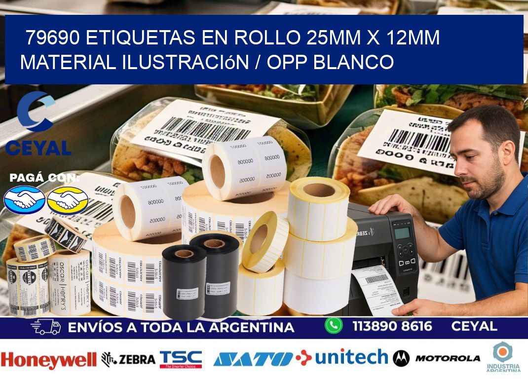 79690 Etiquetas en rollo 25mm x 12mm material Ilustración / OPP Blanco