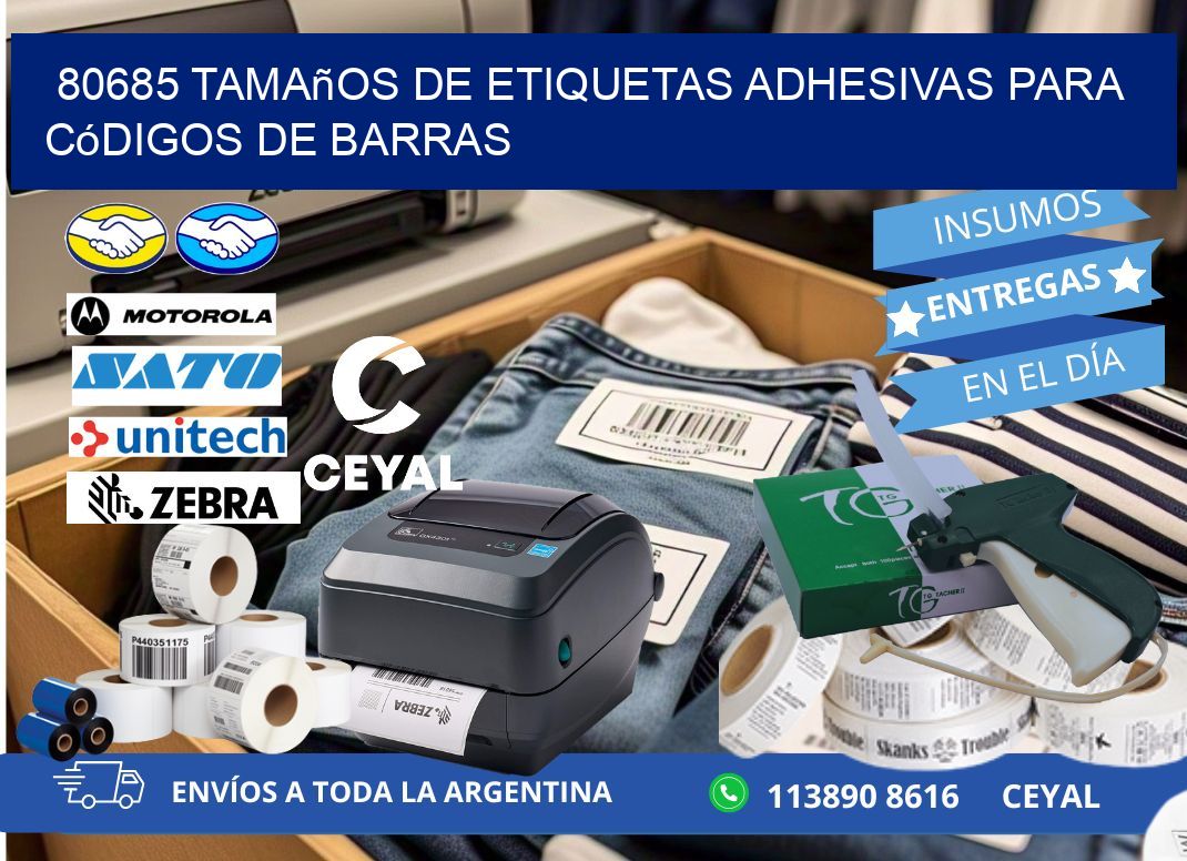 80685 Tamaños de etiquetas adhesivas para códigos de barras
