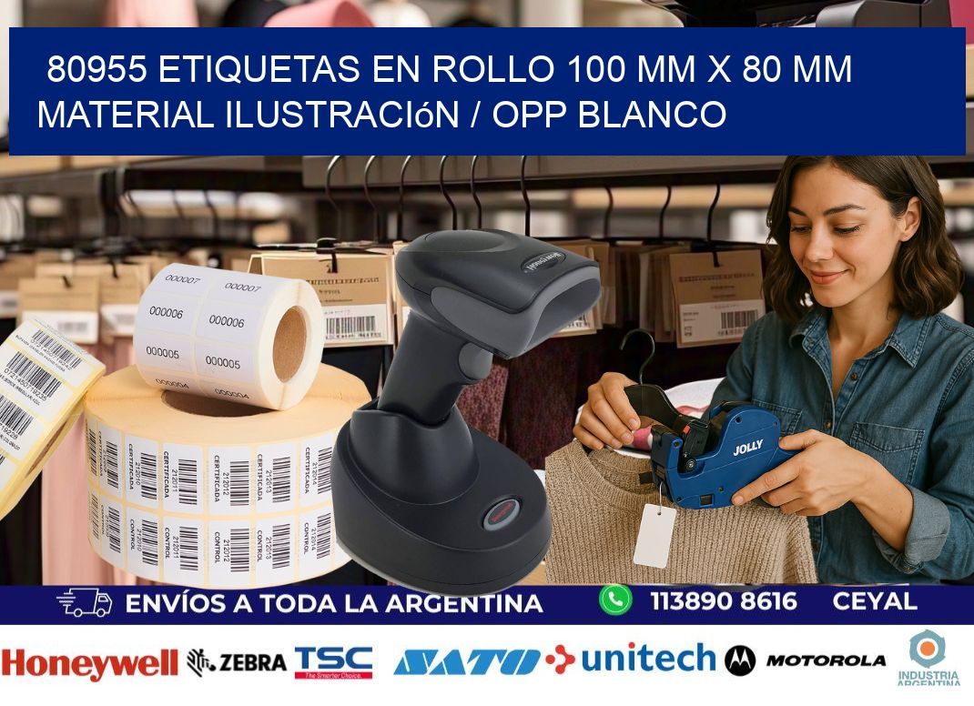 80955 Etiquetas en rollo 100 mm x 80 mm material Ilustración / OPP Blanco