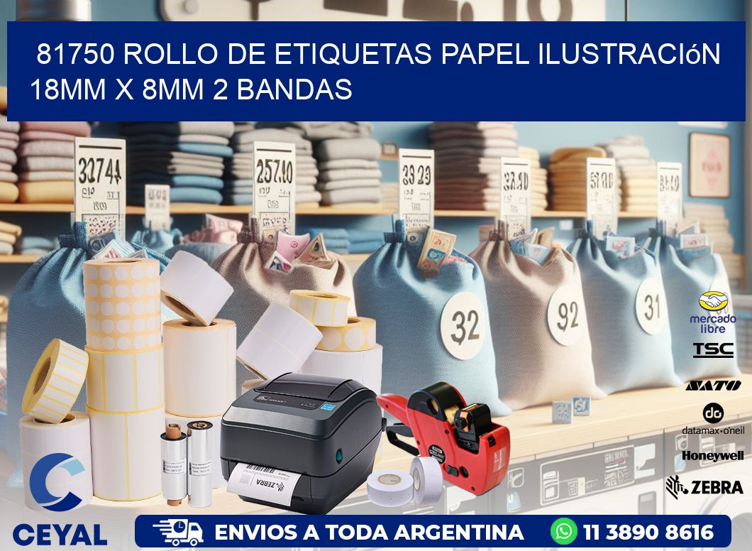 81750 Rollo de Etiquetas Papel Ilustración 18mm x 8mm 2 Bandas