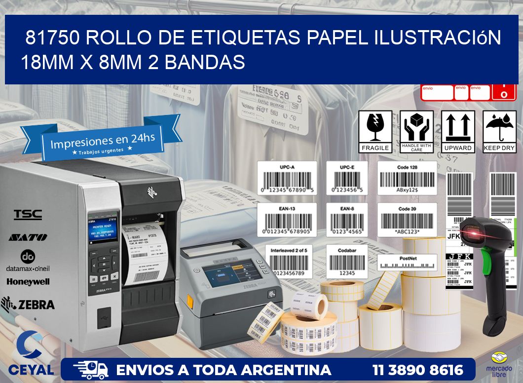 81750 Rollo de Etiquetas Papel Ilustración 18mm x 8mm 2 Bandas