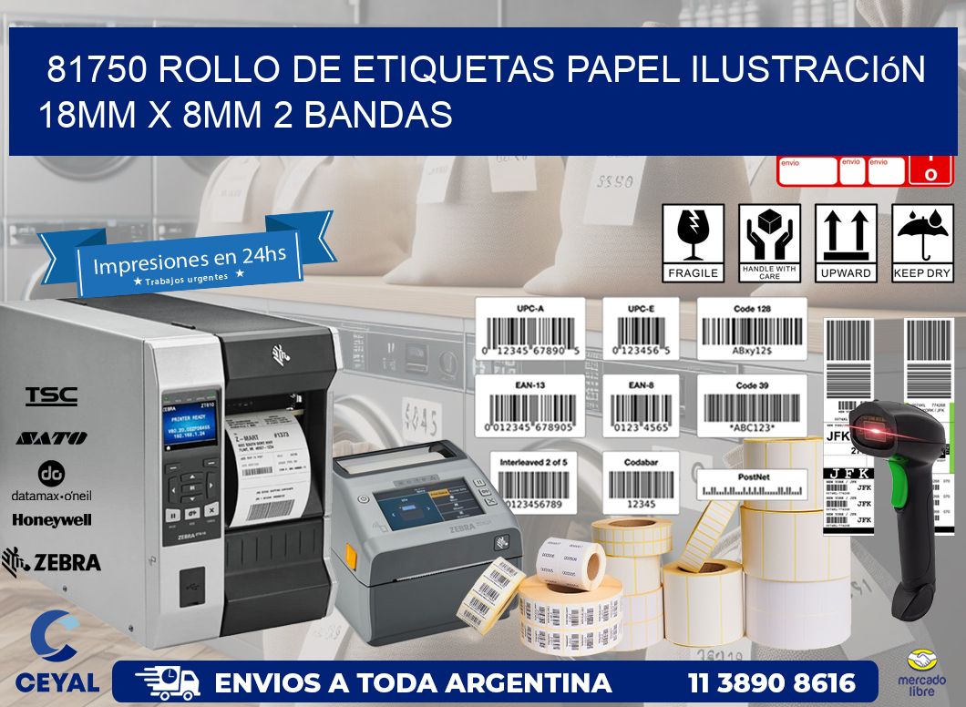 81750 Rollo de Etiquetas Papel Ilustración 18mm x 8mm 2 Bandas