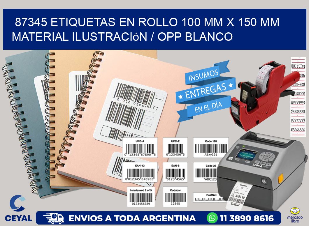 87345 Etiquetas en rollo 100 mm x 150 mm material Ilustración / OPP Blanco