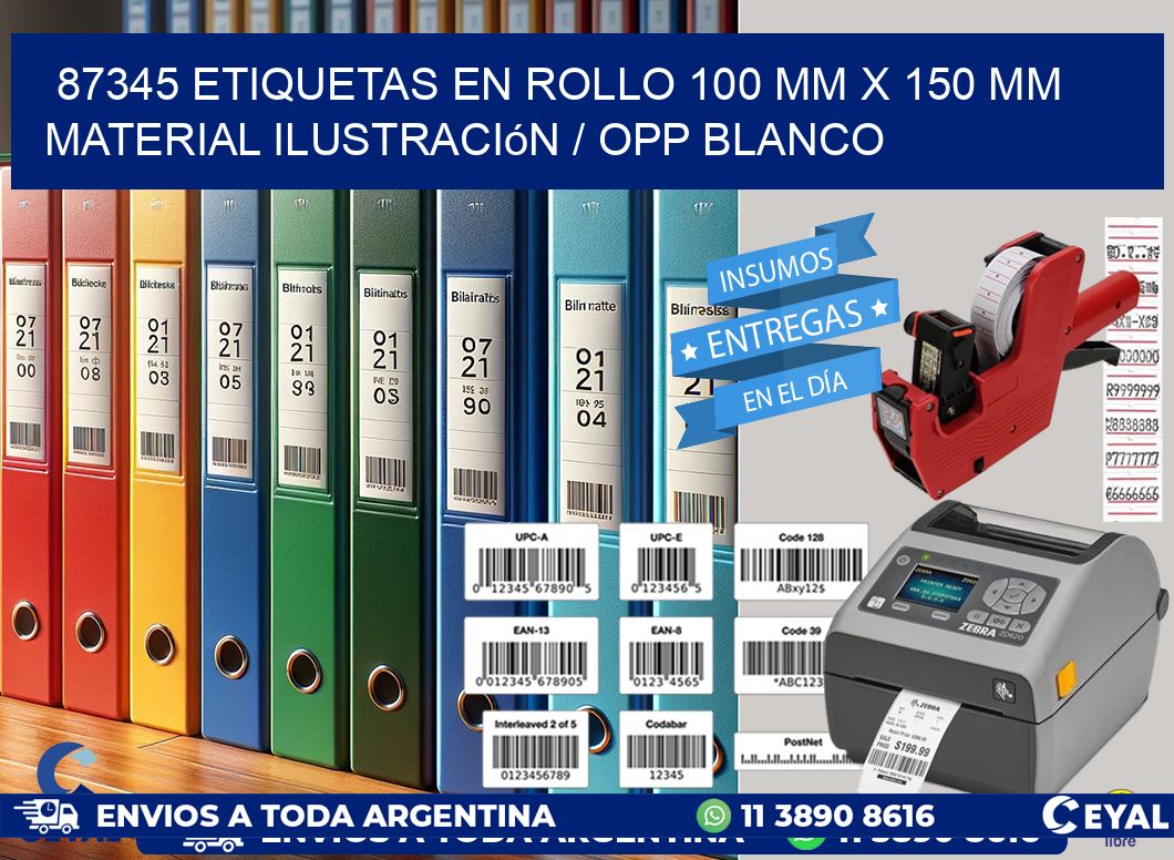 87345 Etiquetas en rollo 100 mm x 150 mm material Ilustración / OPP Blanco
