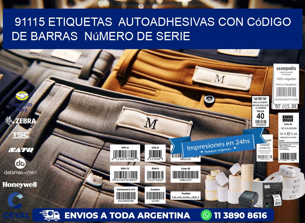 91115 etiquetas autoadhesivas con código de barras número de serie