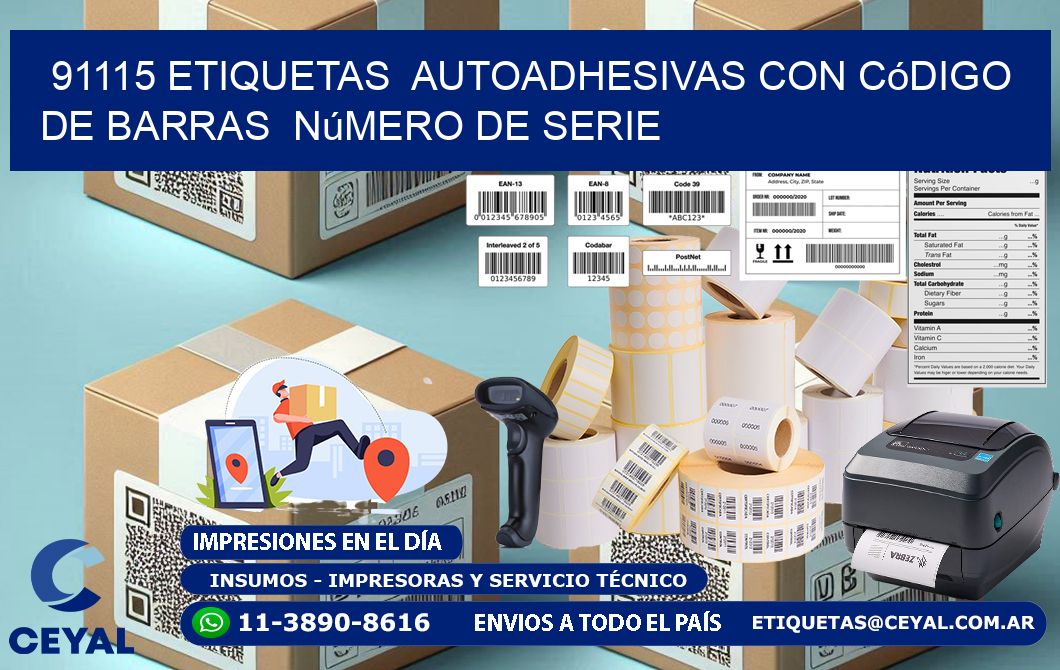 91115 etiquetas autoadhesivas con código de barras número de serie