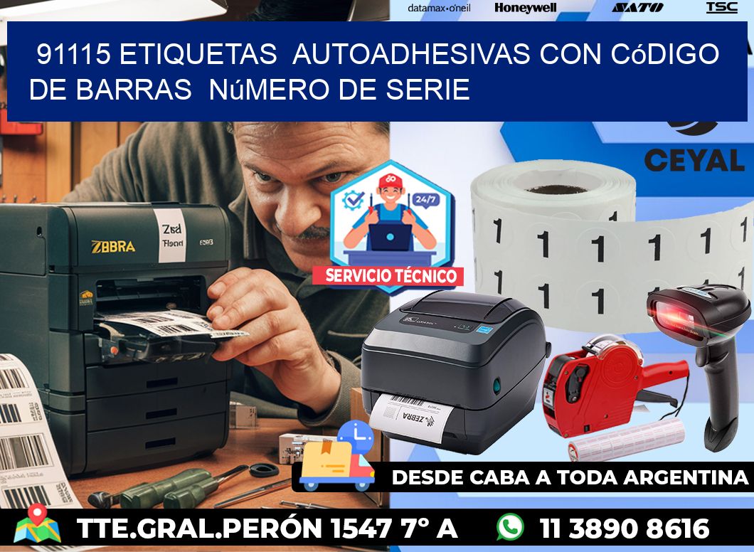 91115 etiquetas autoadhesivas con código de barras número de serie