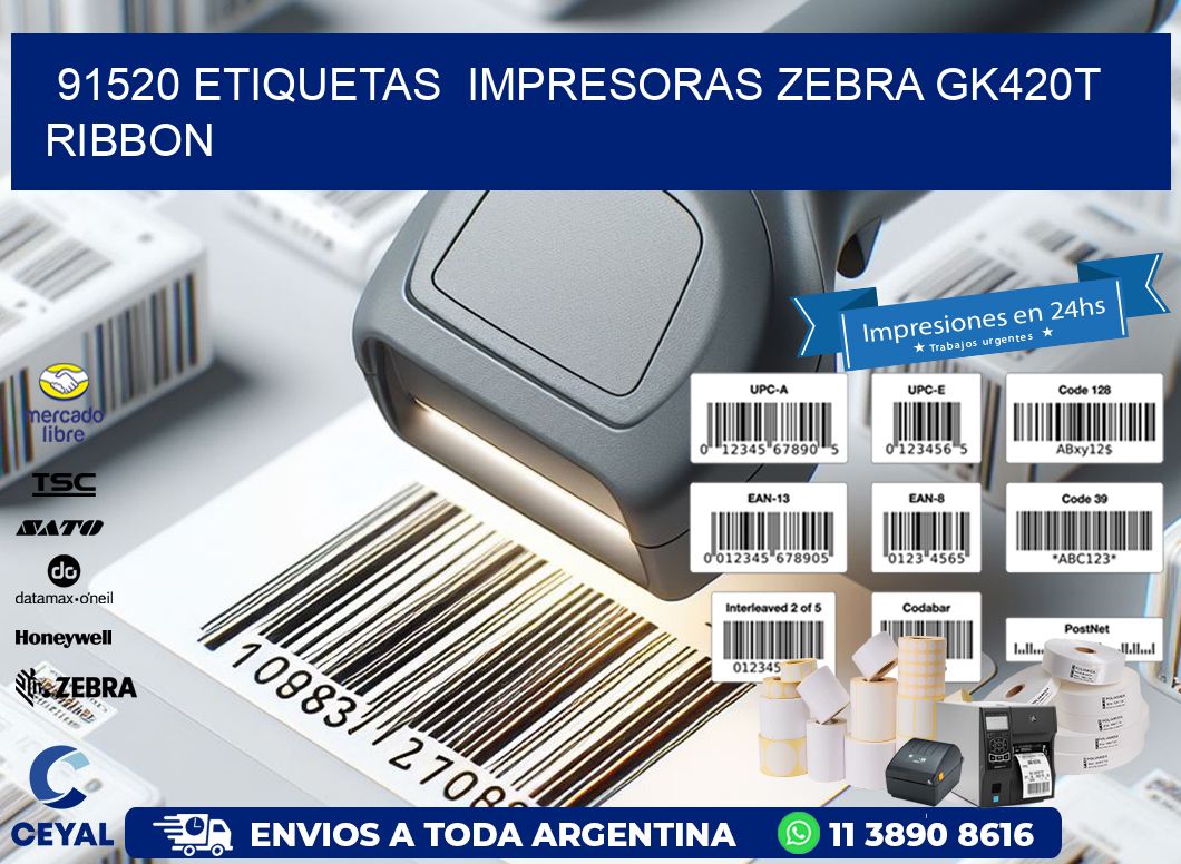 91520 Etiquetas  impresoras zebra gk420t ribbon