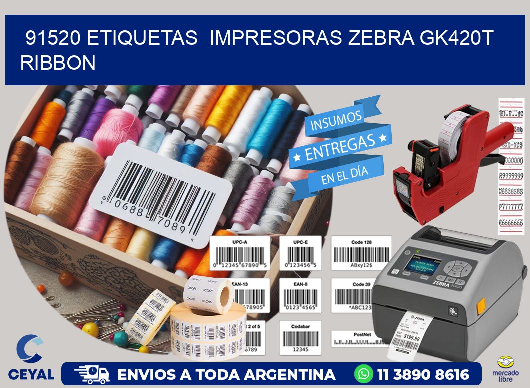 91520 Etiquetas  impresoras zebra gk420t ribbon