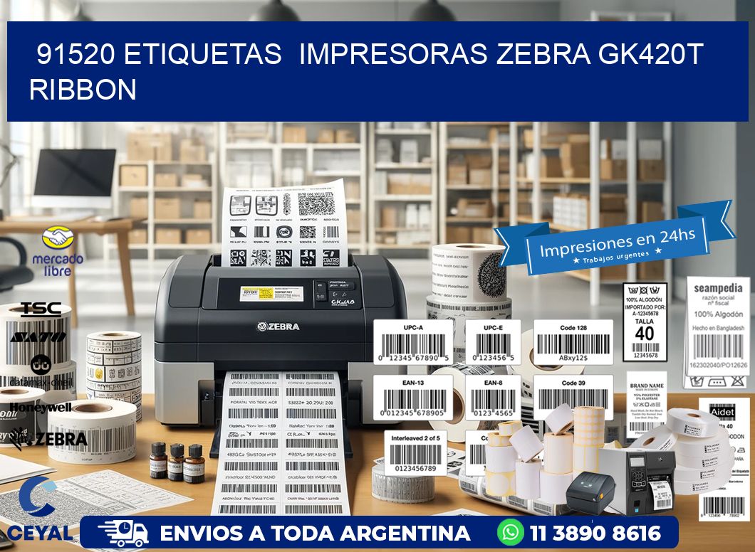 91520 Etiquetas  impresoras zebra gk420t ribbon