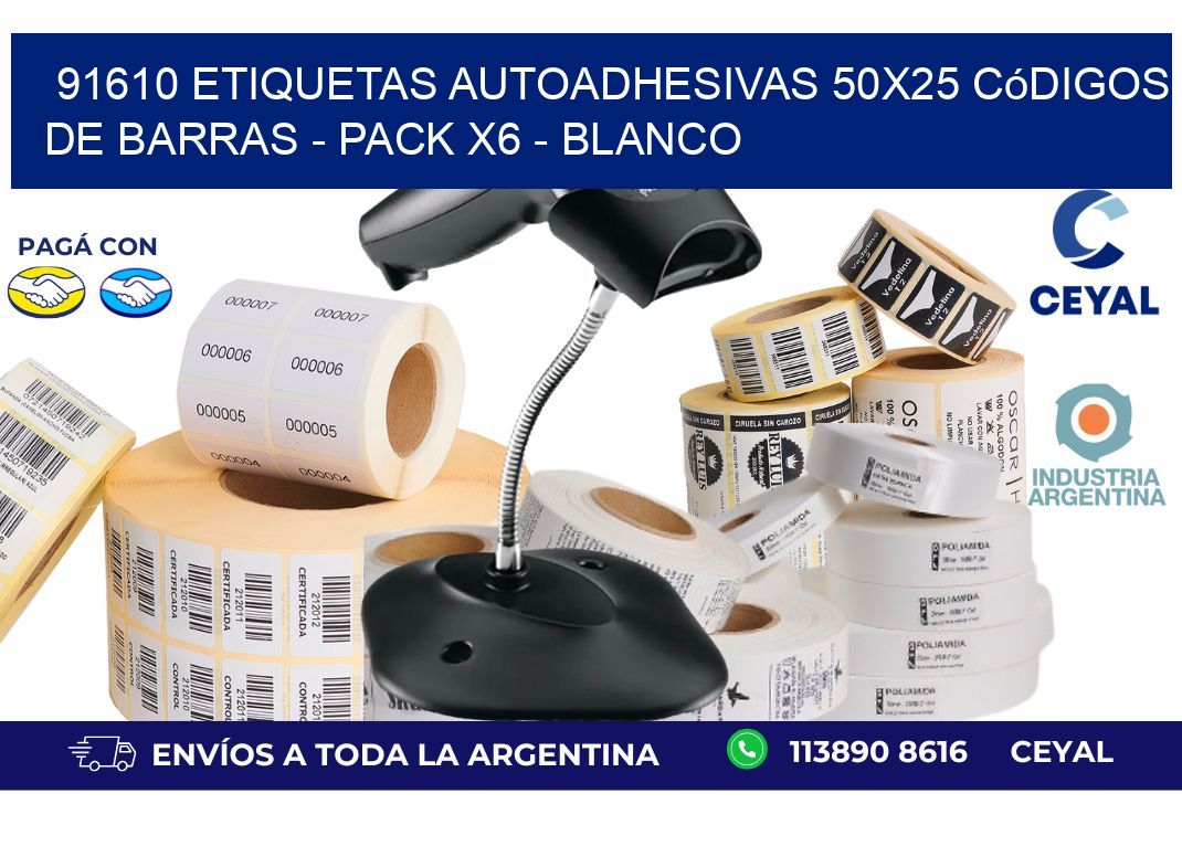 91610 Etiquetas Autoadhesivas 50x25 Códigos De Barras - Pack X6 - Blanco