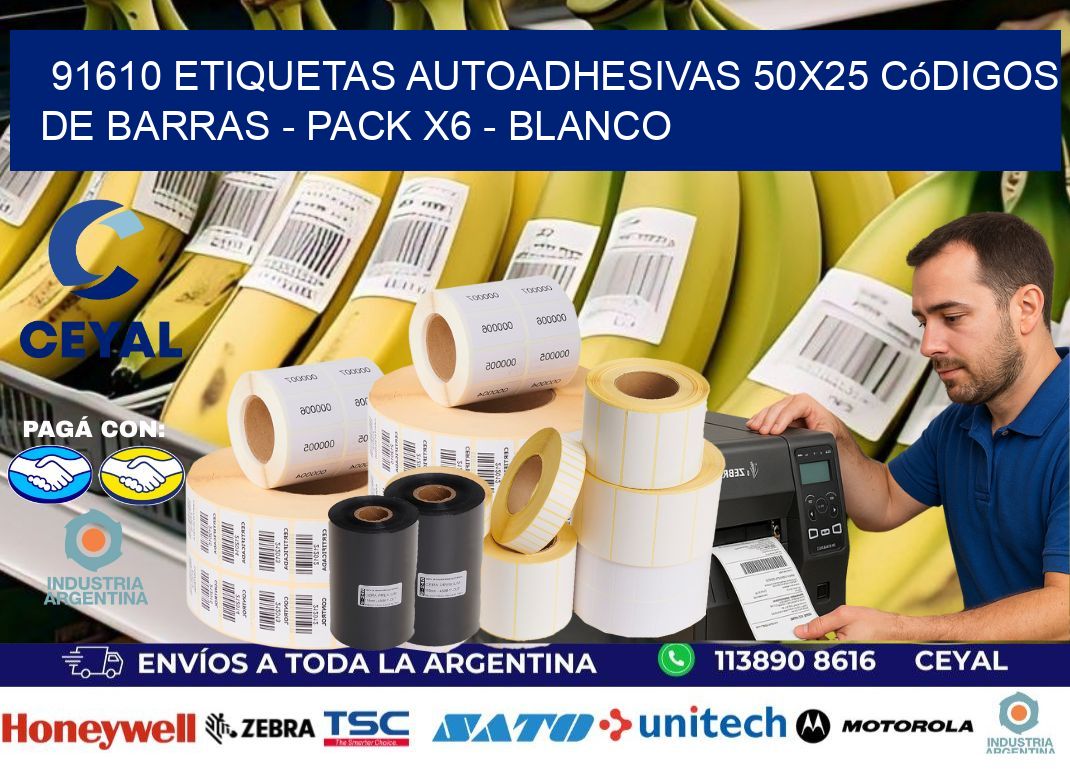 91610 Etiquetas Autoadhesivas 50×25 Códigos De Barras – Pack X6 – Blanco