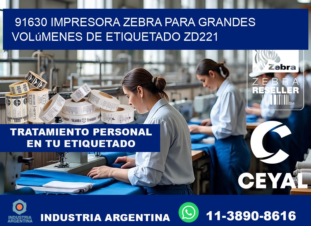 91630 impresora Zebra para grandes volúmenes de etiquetado ZD221