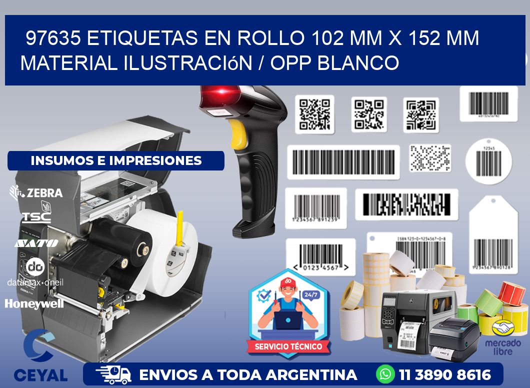 97635 Etiquetas en rollo 102 mm x 152 mm material Ilustración / OPP Blanco