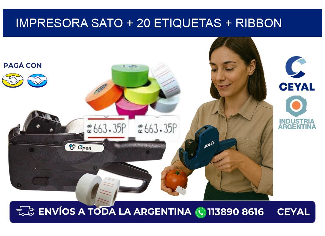 impresora SATO + 20 etiquetas + ribbon