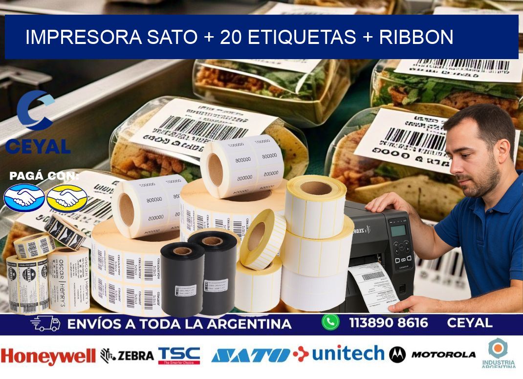 impresora SATO + 20 etiquetas + ribbon