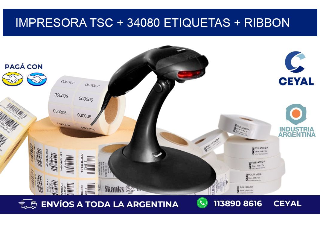 impresora TSC + 34080 etiquetas + ribbon