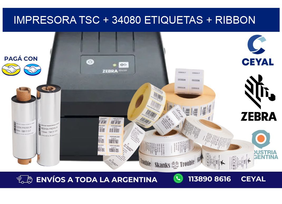 impresora TSC + 34080 etiquetas + ribbon