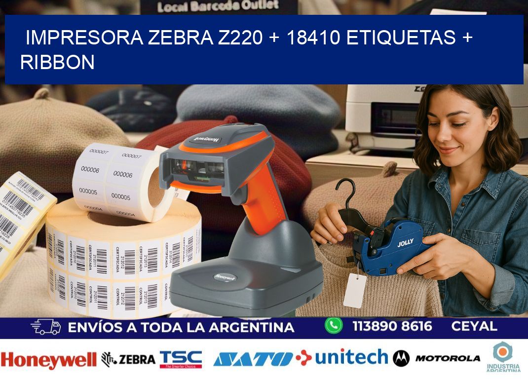 impresora zebra z220 + 18410 etiquetas + ribbon