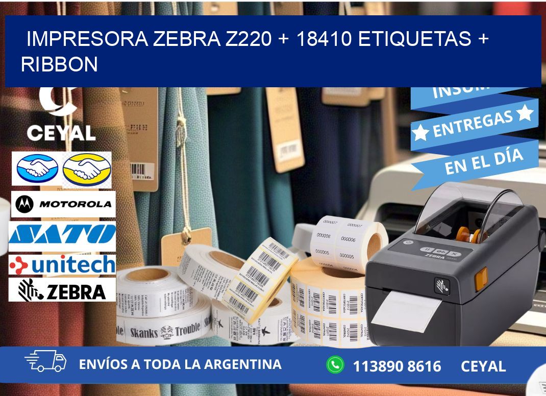 impresora zebra z220 + 18410 etiquetas + ribbon