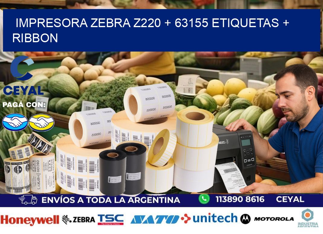 impresora zebra z220 + 63155 etiquetas + ribbon