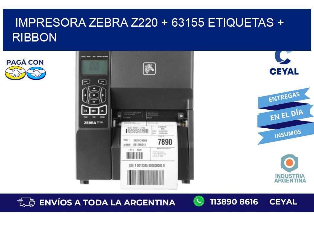 impresora zebra z220 + 63155 etiquetas + ribbon