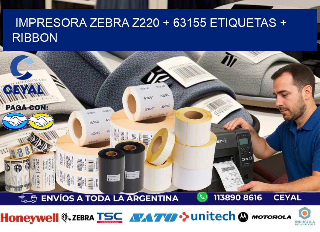 impresora zebra z220 + 63155 etiquetas + ribbon