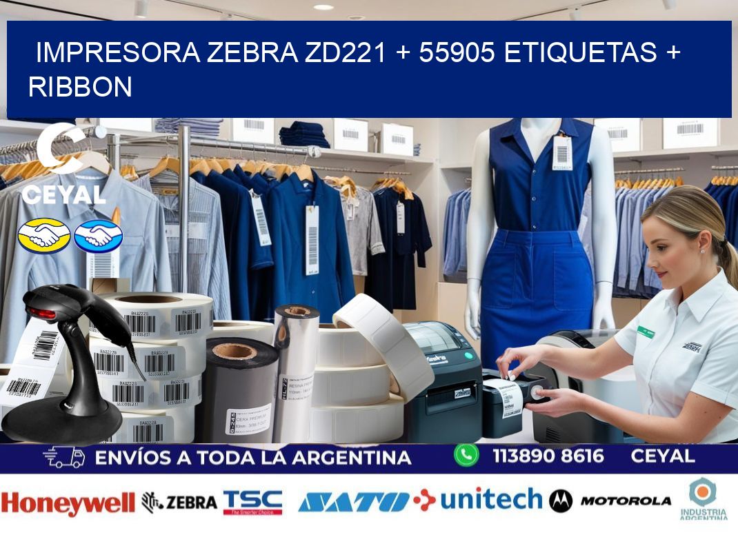 impresora zebra zd221 + 55905 etiquetas + ribbon