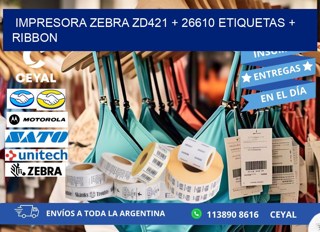 impresora zebra zd421 + 26610 etiquetas + ribbon
