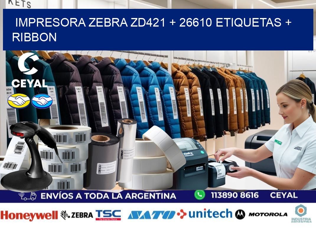 impresora zebra zd421 + 26610 etiquetas + ribbon