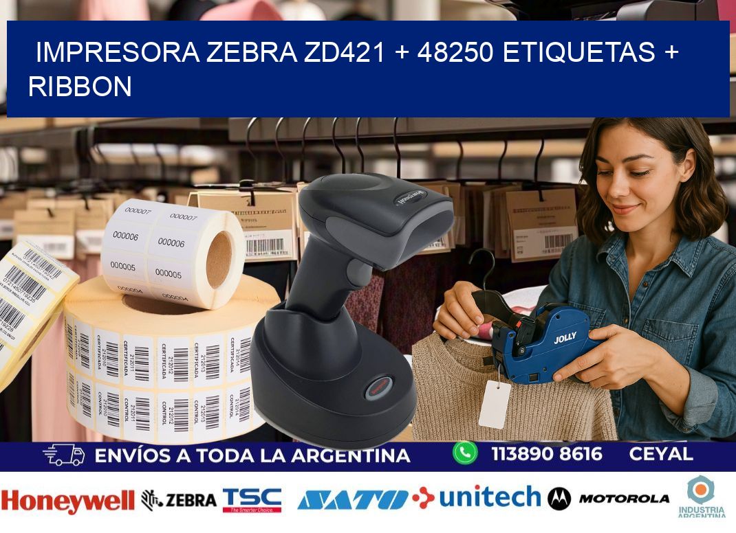 impresora zebra zd421 + 48250 etiquetas + ribbon