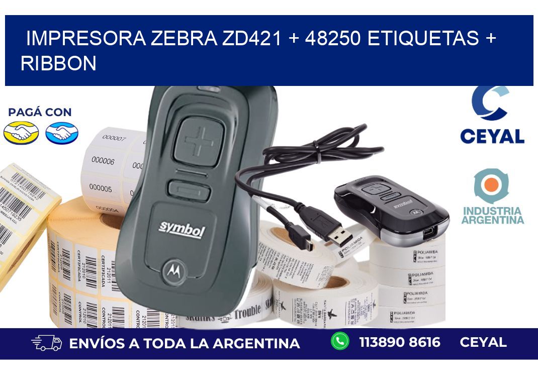 impresora zebra zd421 + 48250 etiquetas + ribbon
