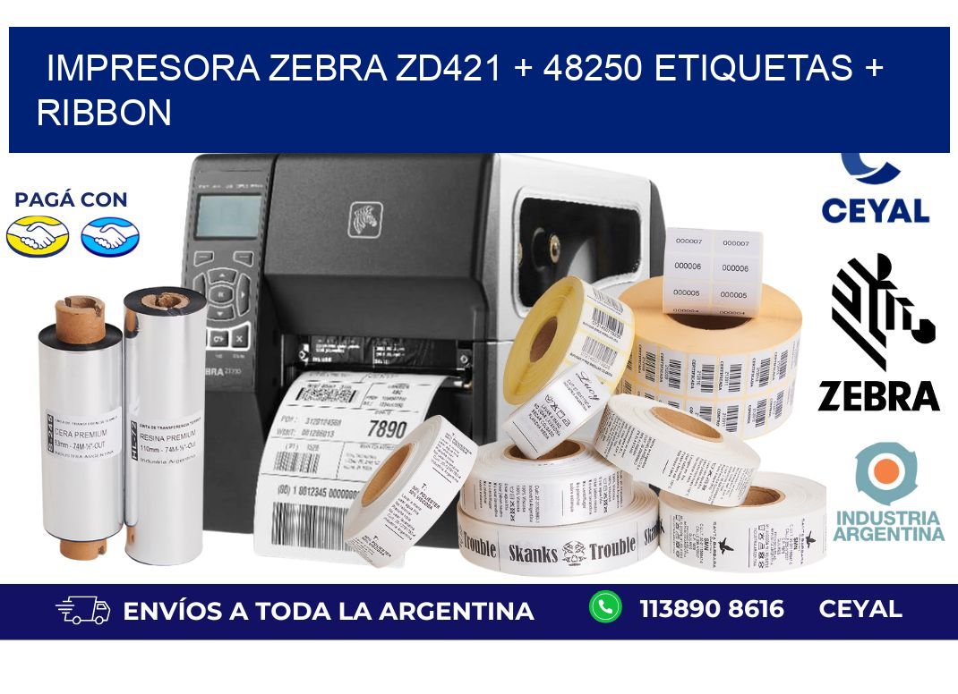 impresora zebra zd421 + 48250 etiquetas + ribbon
