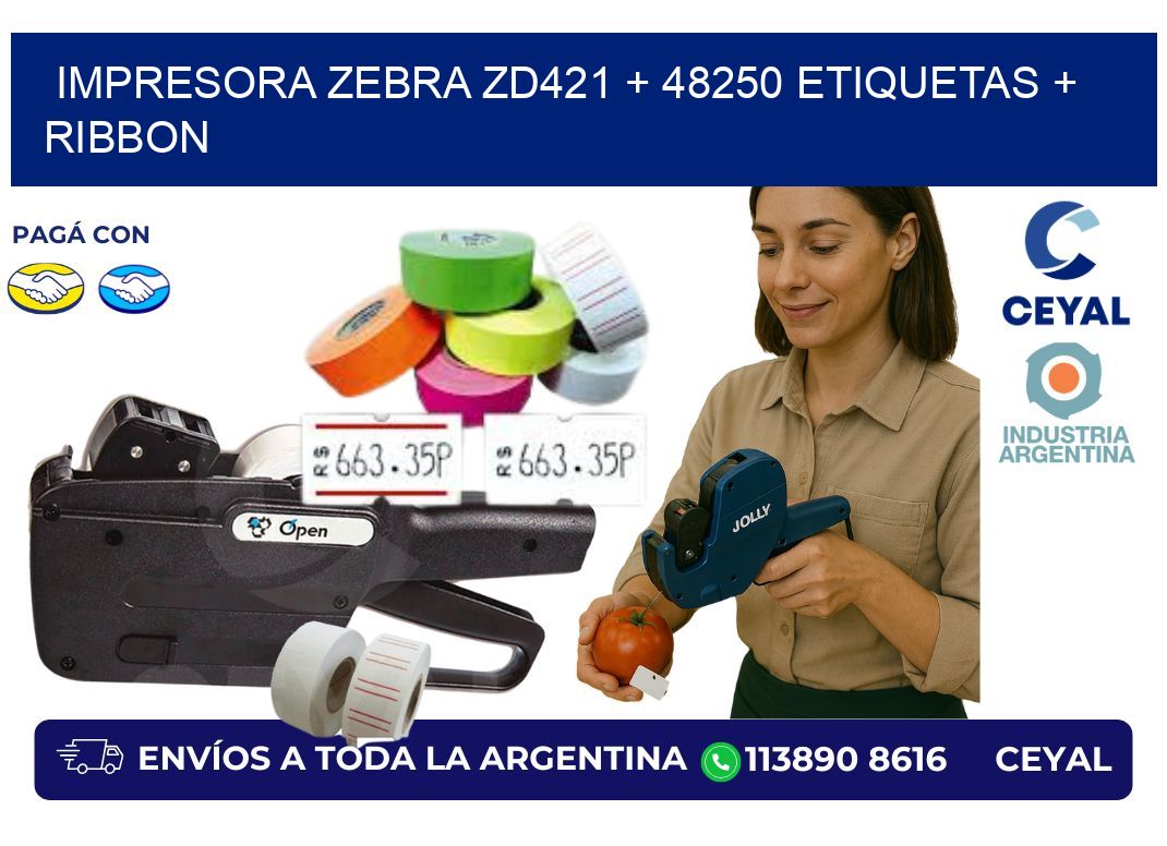 impresora zebra zd421 + 48250 etiquetas + ribbon