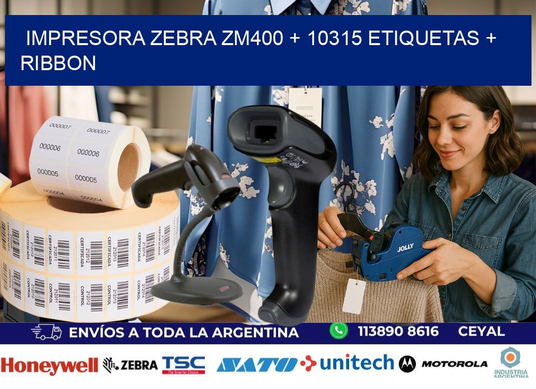 impresora zebra zm400 + 10315 etiquetas + ribbon