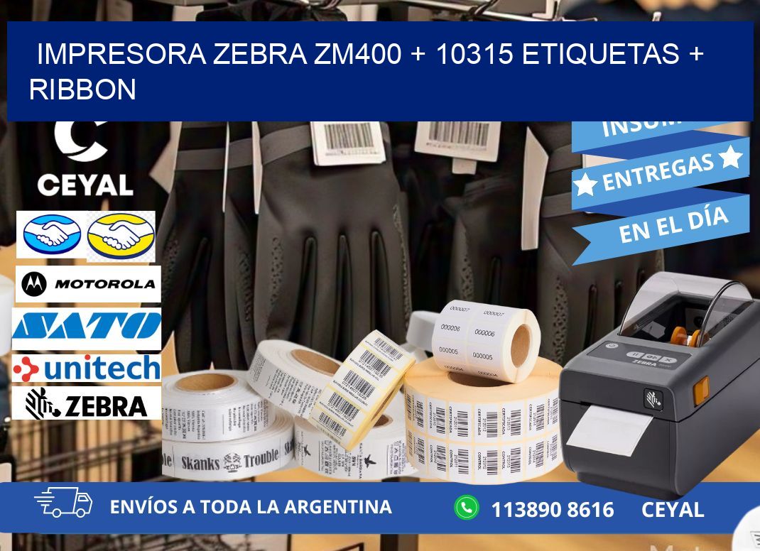 impresora zebra zm400 + 10315 etiquetas + ribbon