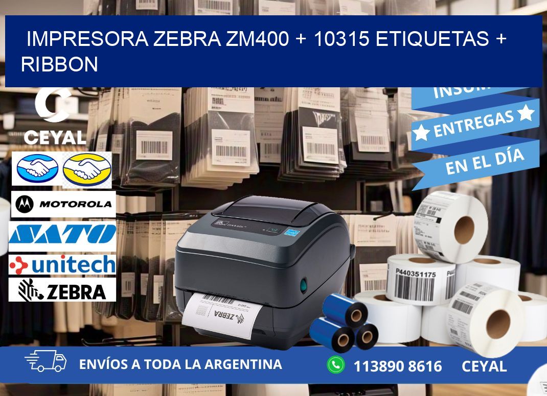 impresora zebra zm400 + 10315 etiquetas + ribbon