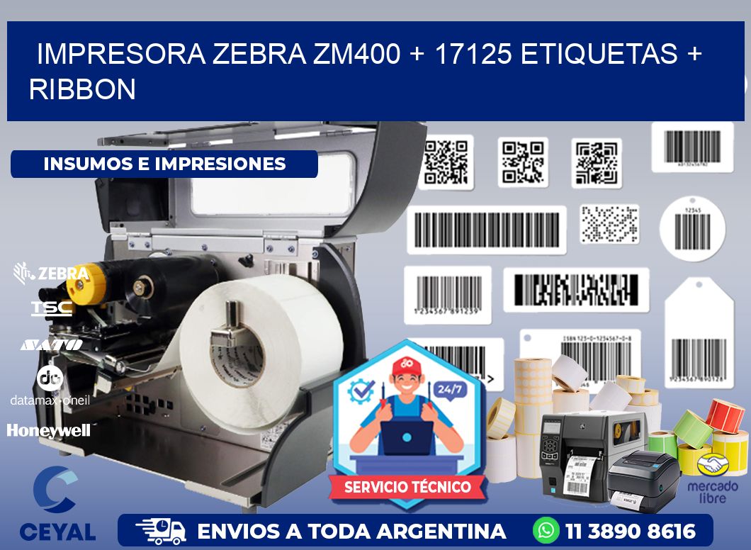 impresora zebra zm400 + 17125 etiquetas + ribbon