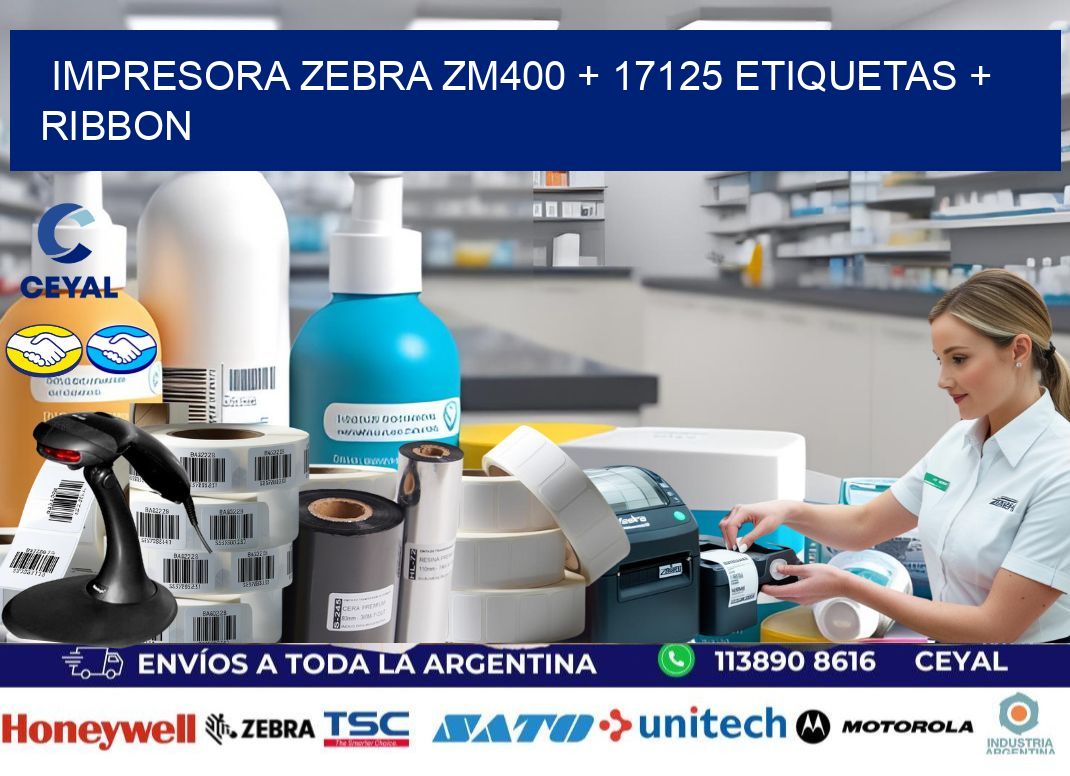 impresora zebra zm400 + 17125 etiquetas + ribbon